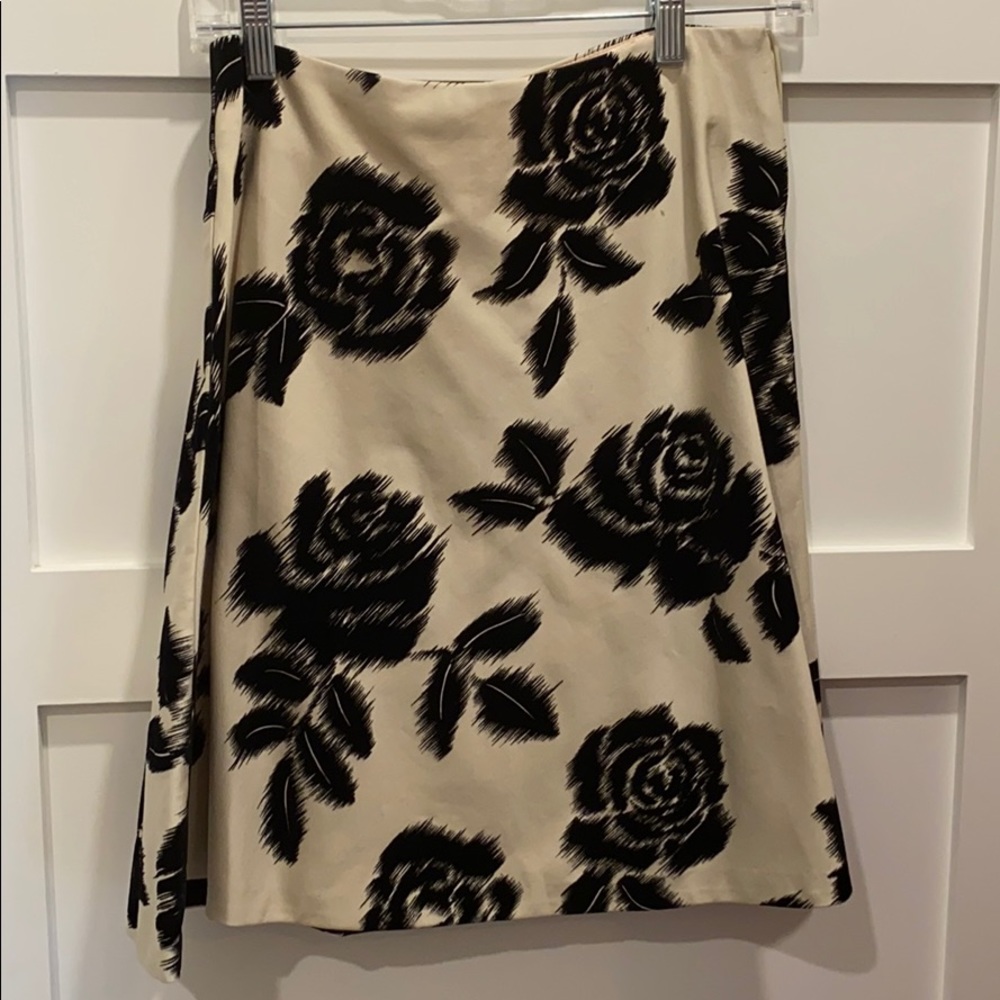 Trina Turk black textured roses on cream skirt